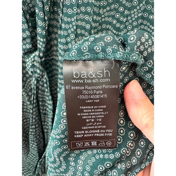 BA&SH Paris Green Boho Tie Neck Blouse Ruffle Collar Long Sleeve | Size Large - Picture 7 of 8